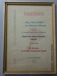 Volksmarine, Urkunde MSR Genthin, Sch&ouml;ner unsere St&auml;dte 1979